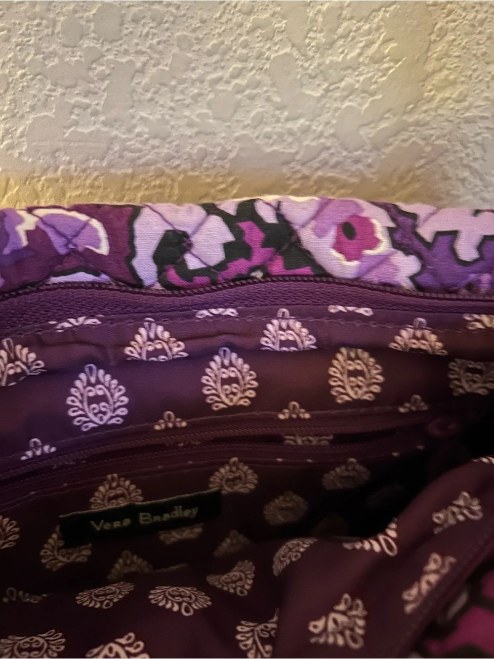Vera Bradley Purple Quilted Crossbody Bag with Floral Pattern